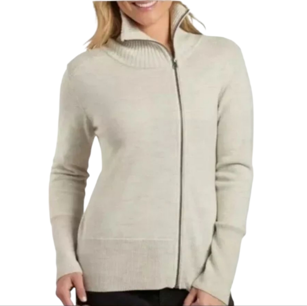 Kuhl Alpine Asymmetrical Merino Wool Women's Heathered Cream Grey Sweater SZ M